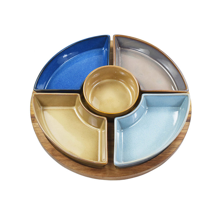 17 Stories Set Of 5 Square Snack Dishes With Wooden Tray Wayfair.co.uk